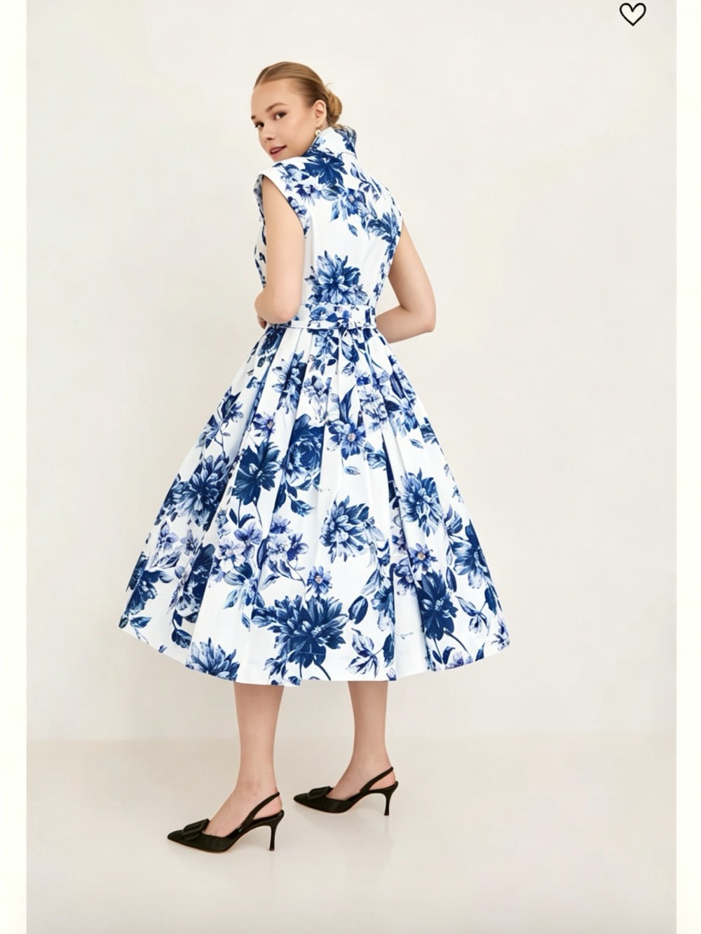 NWOT Cara Cara Blue Floral Belted Linen Midi Dress, Size US 2/4/6/8 - Picture 2 of 14